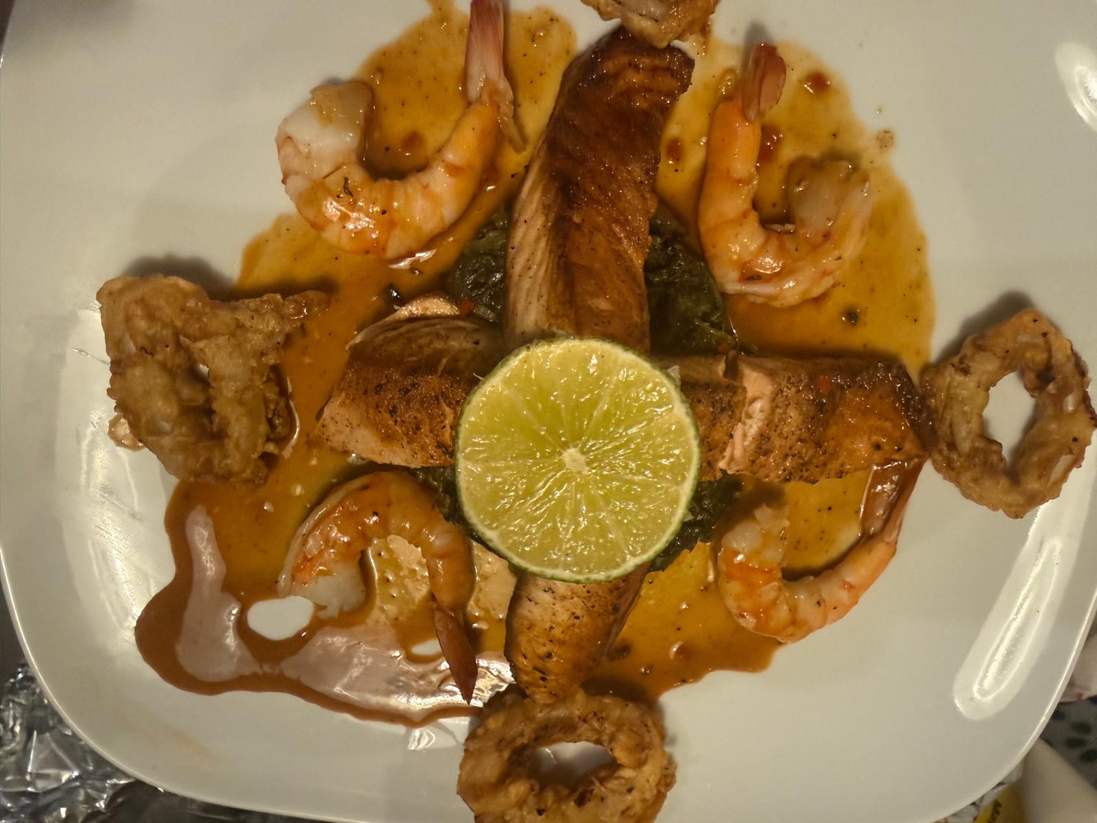 A seafood plate photographed at Moorish Lounge